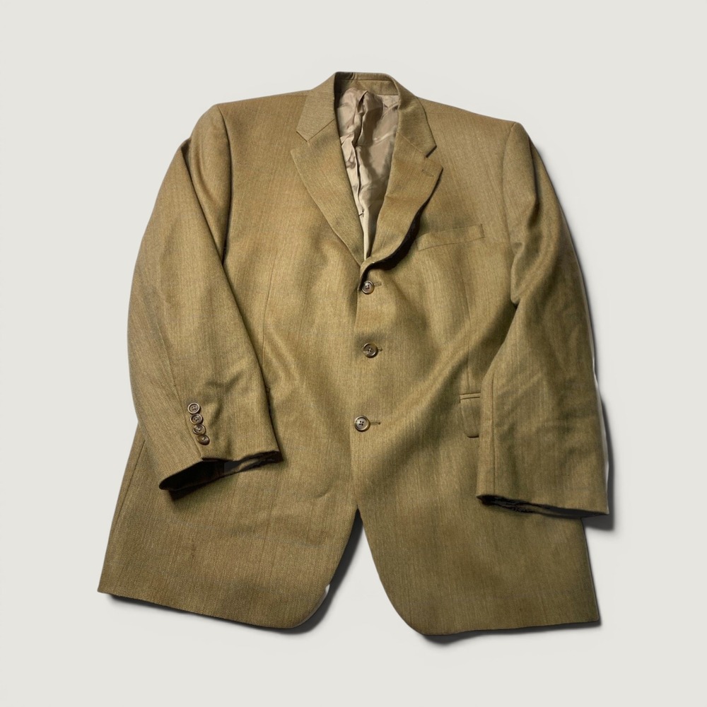 Lauren Ralph Mens 46? SEE Wool Herringbone Windowpane Blazer Brown Tan 3 Button